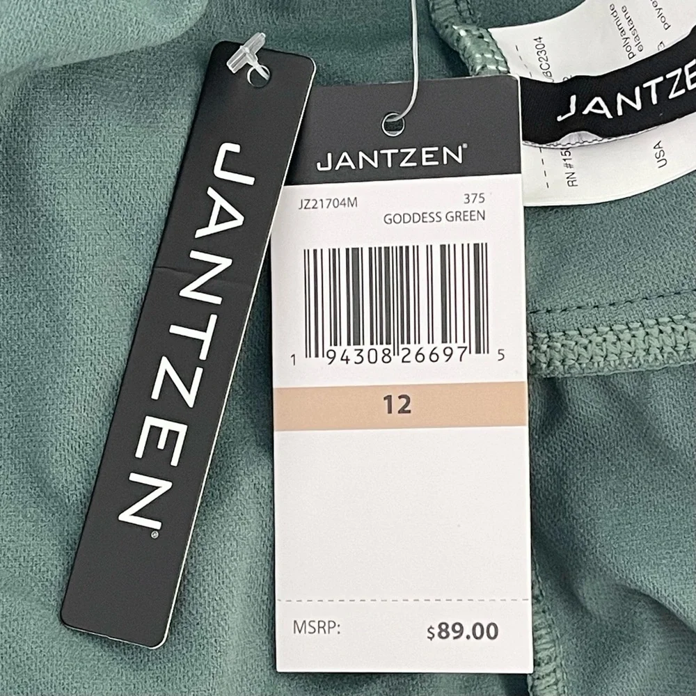 JANTZEN One Piece Surplice Swimsuit Solid Green Lined Stretch Tummy Friendly - Picture 8 of 9